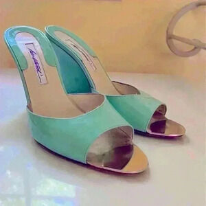 Brian Atwood Women's Turquoise Patent Leather Open-Toe wedge heel Size 8.5